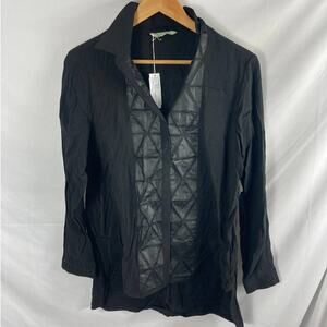 NWT Redwood Court Triangle Placket Shirt in Black Bamboo Silk Size Small